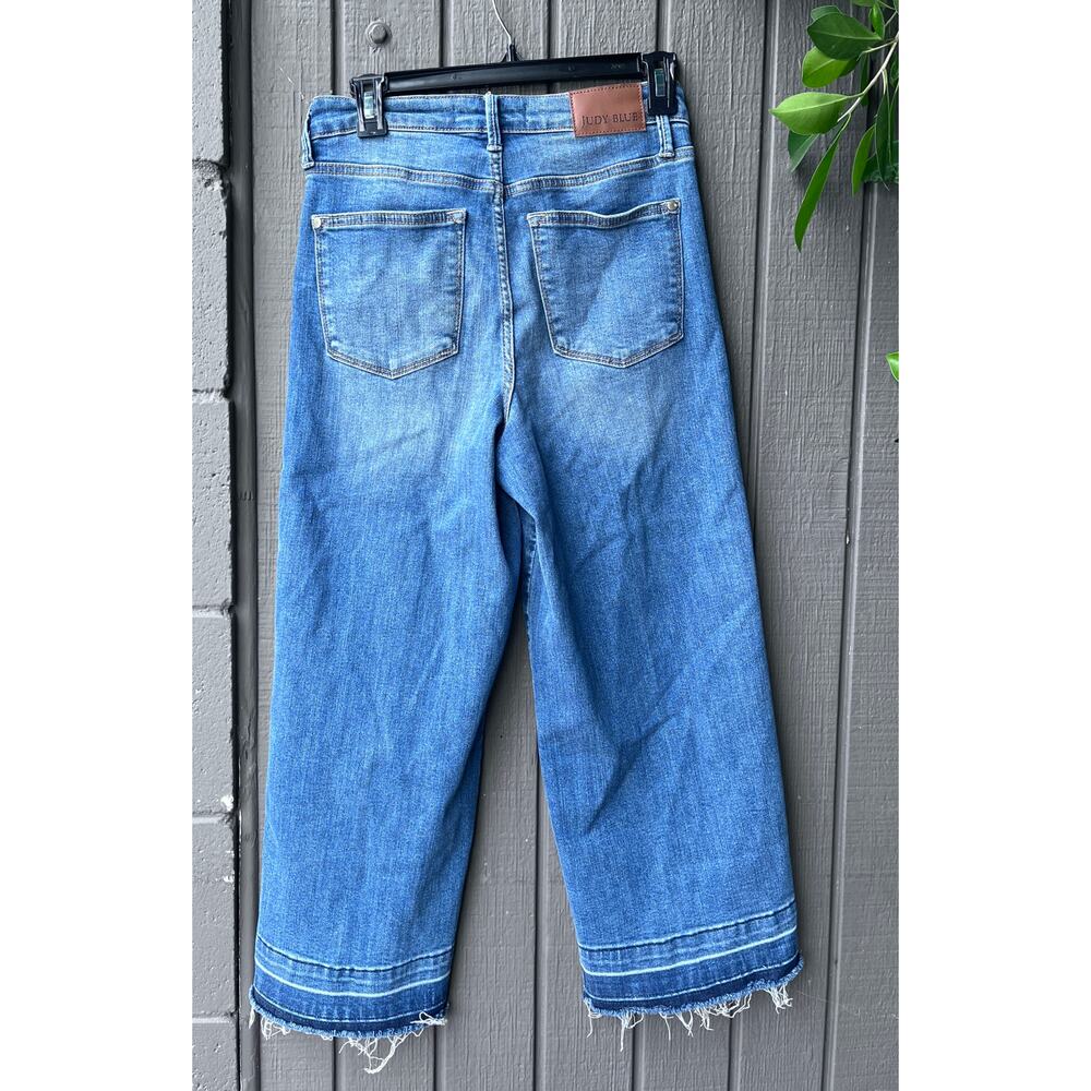 Judy Blue Wide Leg Cropped Jeans Raw Hem High Rise Super Soft Comfortable Sz 26 - Picture 3 of 9